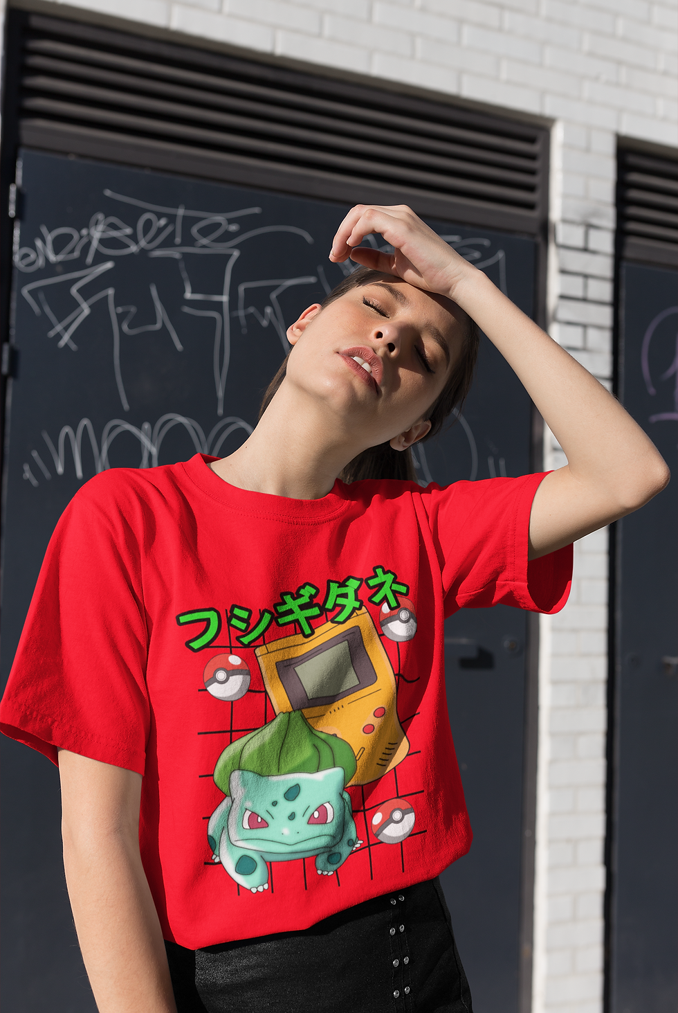 Retro Pokemon Bisasam Gameboy Damen Oversize T-Shirt Baumwolle