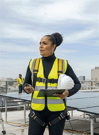 Andria Clarke-White on a solar roof installation with her Incentivators team in New York c
