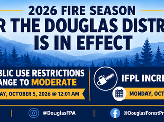 DFPA NEWS RELEASE: Fire Danger & Restrictions Increase for Douglas District