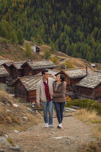 a couple's photoshoot in the Sunnegga village