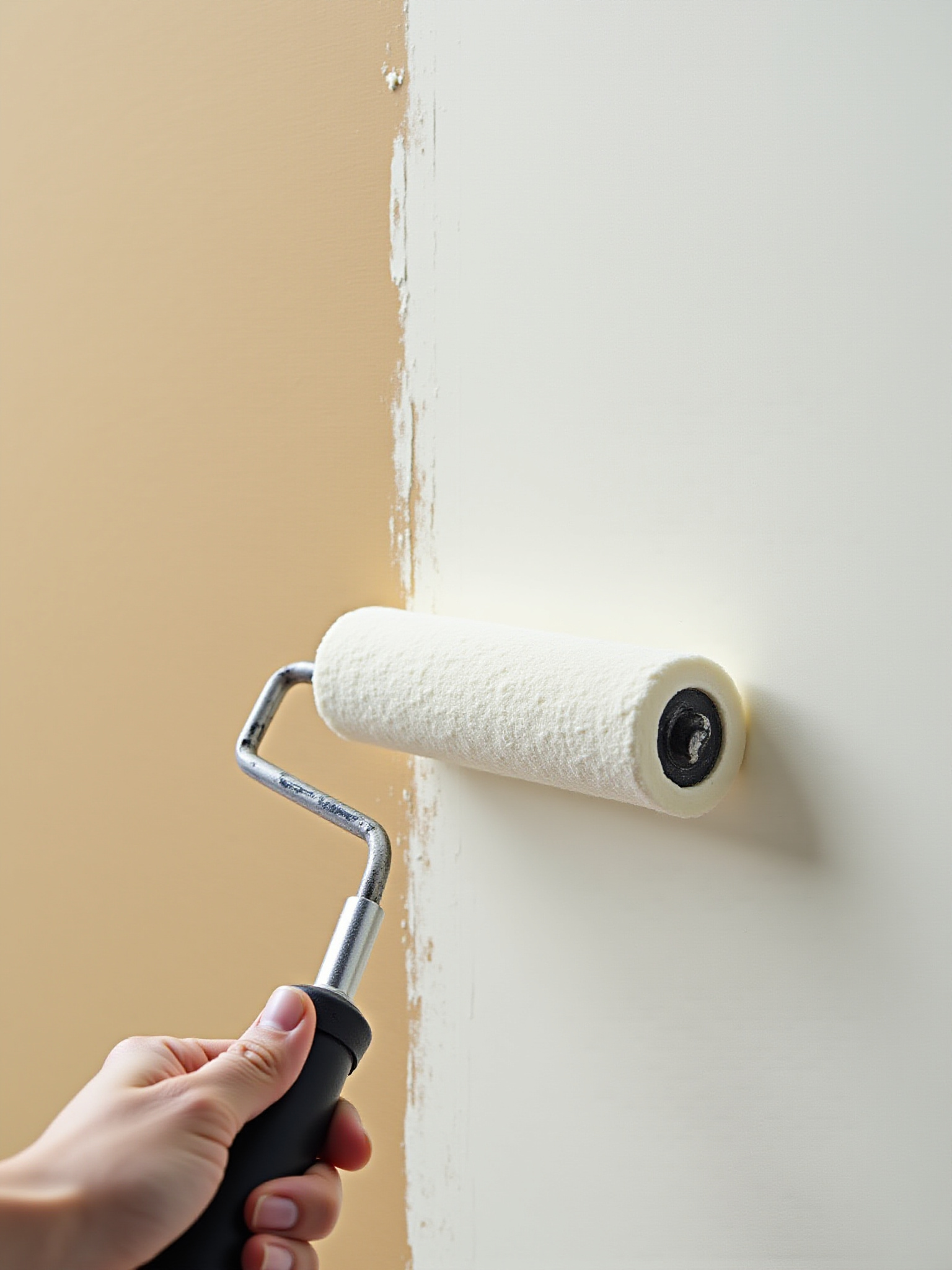 Malen mit Farbroller an der Wand
