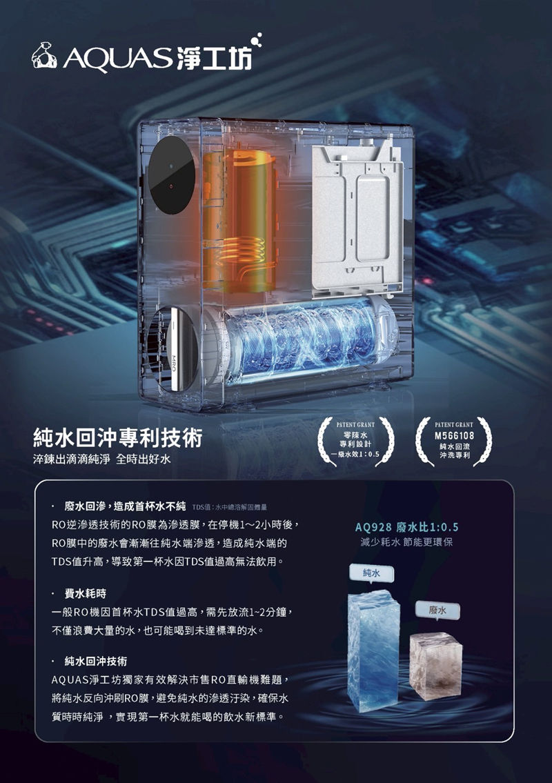 縮圖：淨工坊 AQ928 RO 淨熱一體機 (多段控溫/一級節能/層流出水/零陳水專利/潔淨加熱)