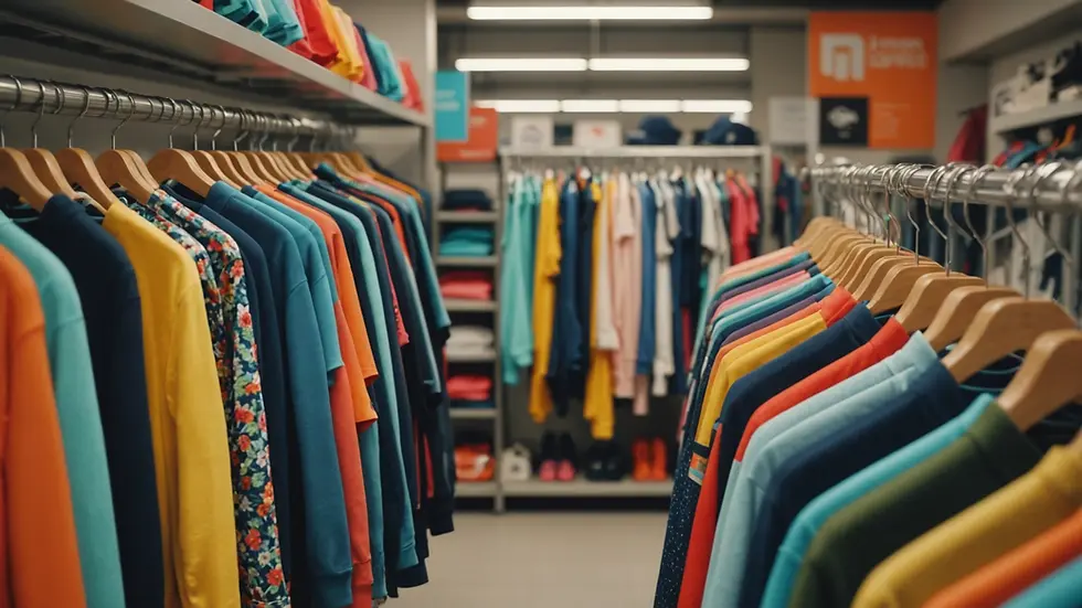 Eye-level view of vibrant junior apparel displayed on racks