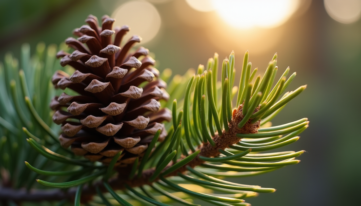 Close-up view of a pinecone on a pine tree branch