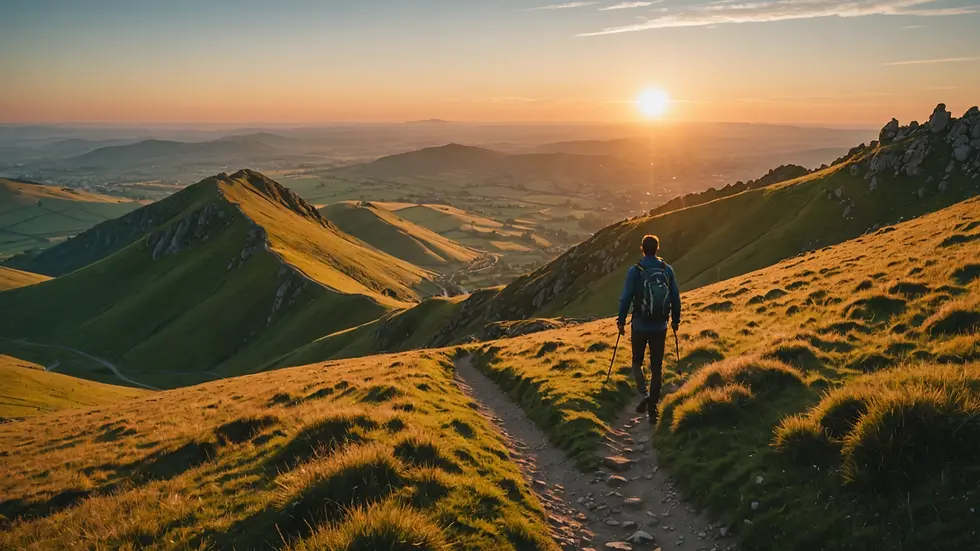 A person hiking on a solitary path during sunset