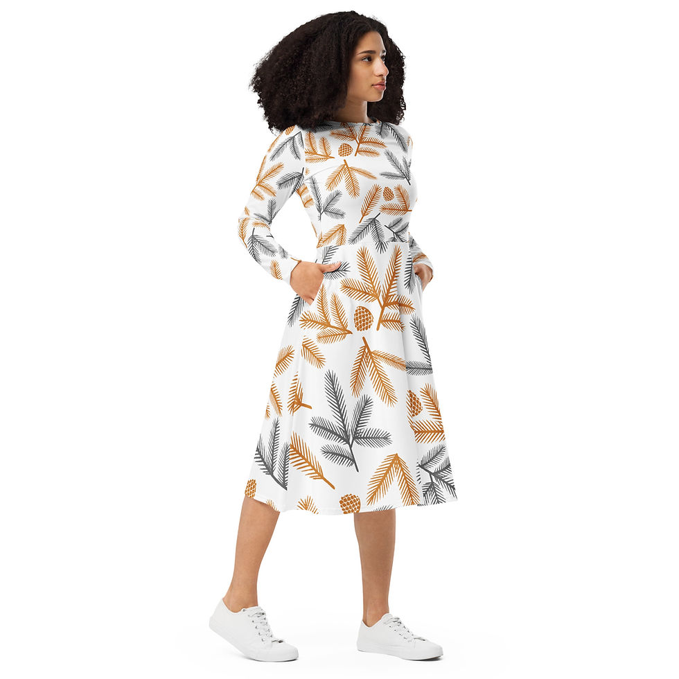 Thumbnail: All-over print long sleeve midi dress