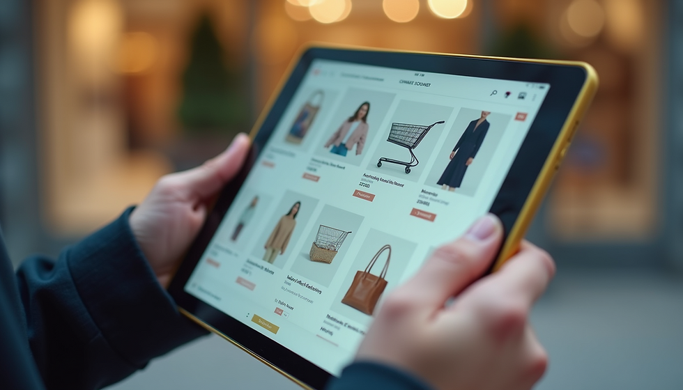 A modern online shopping interface on a tablet screen