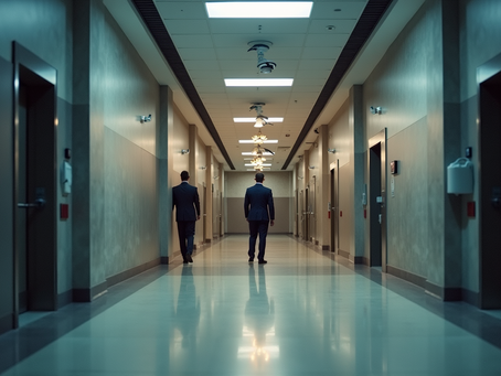 Secure government facility entrance with surveillance cameras