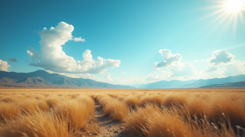 Close-up view of an expansive wilderness with a bright blue sky overhead