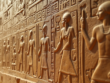 Hieroglyphic wall depicting ancient Egyptian symbols and stories