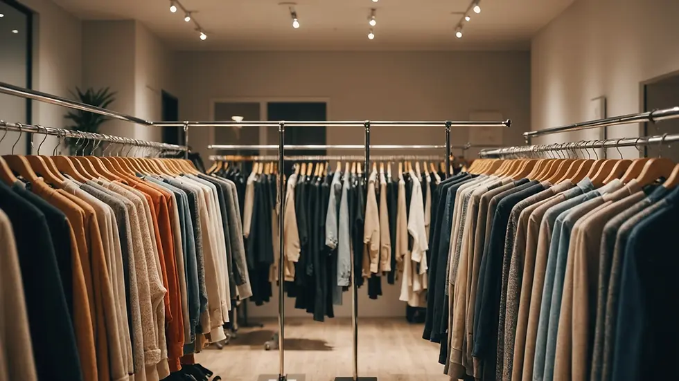 eye-level view of clothing racks in an online boutique