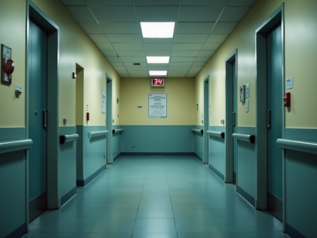 Secure entrance of a psyche ward with official notices