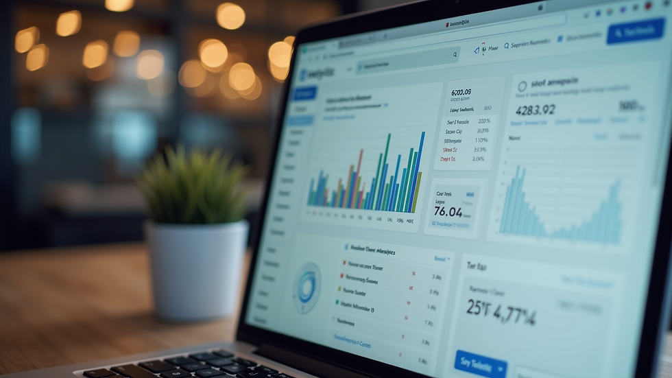 Close-up of a laptop screen showing SEO analytics dashboard