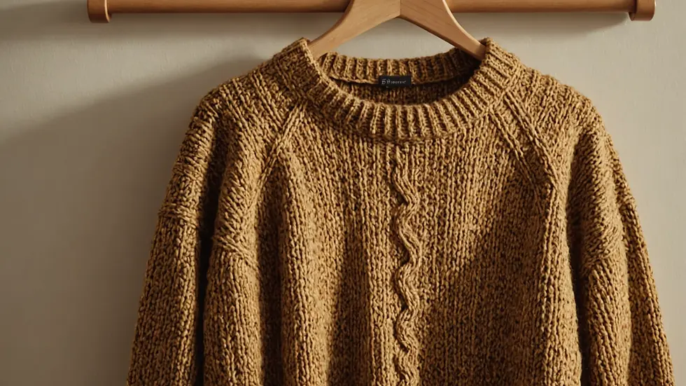 Eye-level view of a stylish knitted sweater on a hanger