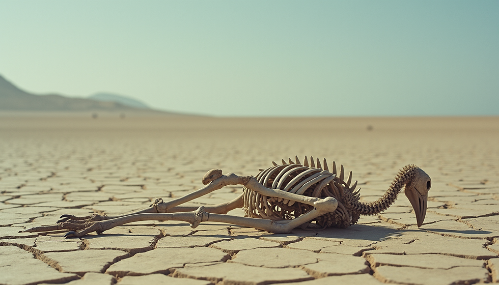 The desolate remains of extinct female existence alongside the dodo bird