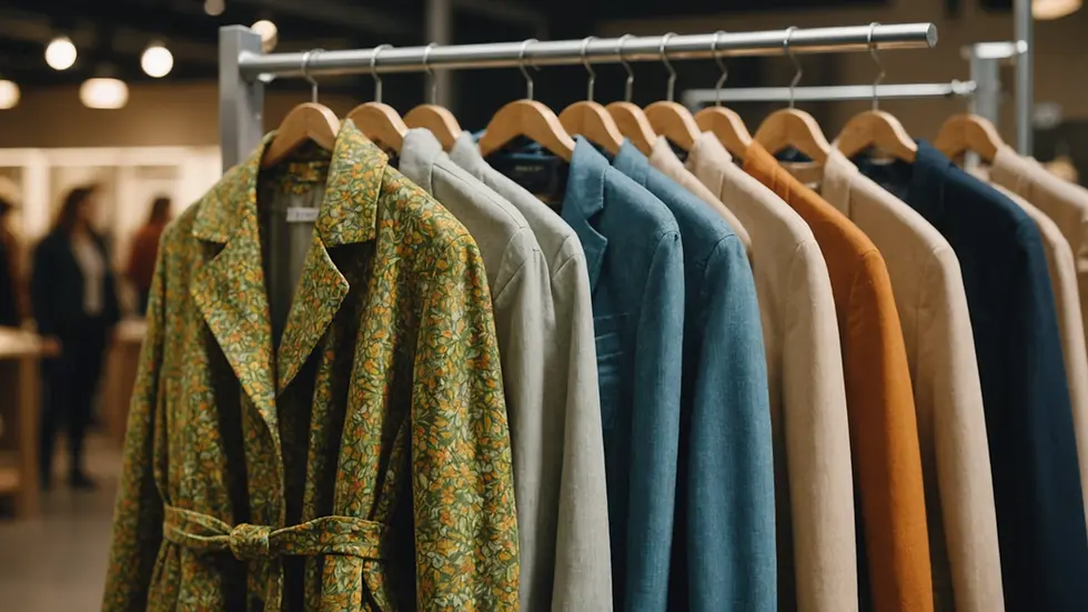 Close-up view of sustainable fashion garments on display