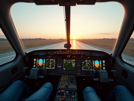 Commercial pilot cockpit ready for takeoff