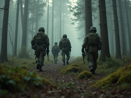 British soldiers preparing for guerrilla warfare in dense forest