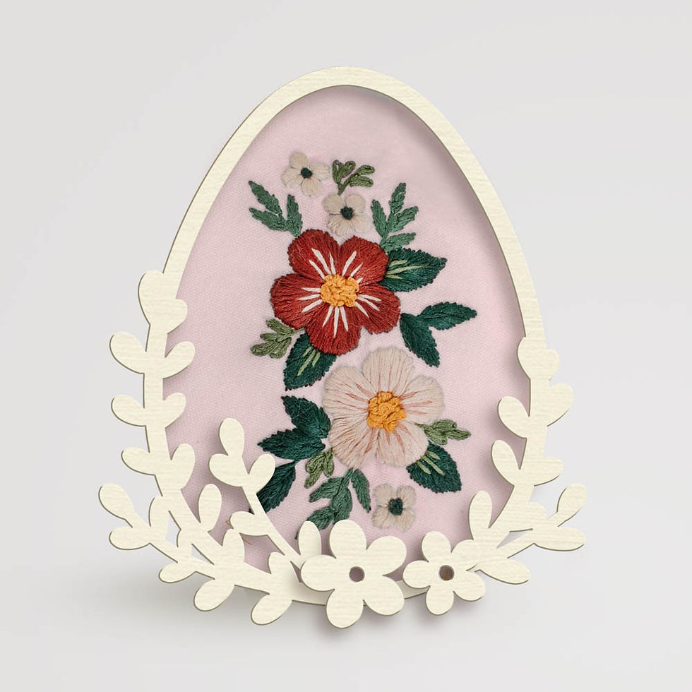 Miniatură: Bază artizanală tip ou simplă, decorată cu cusături fine, un proiect handmade inspirat de florile de primăvară.