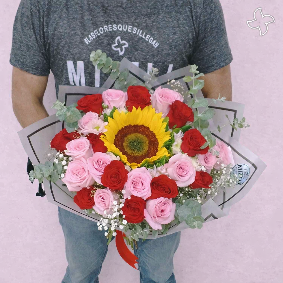 Miniatura: Ramo 1 girasol y 24 rosas