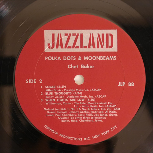 Chet Baker Polka Dots and Moonbeams レコード CHET BAKER In New York (aka Polka Dots And Moonbeams) reviews