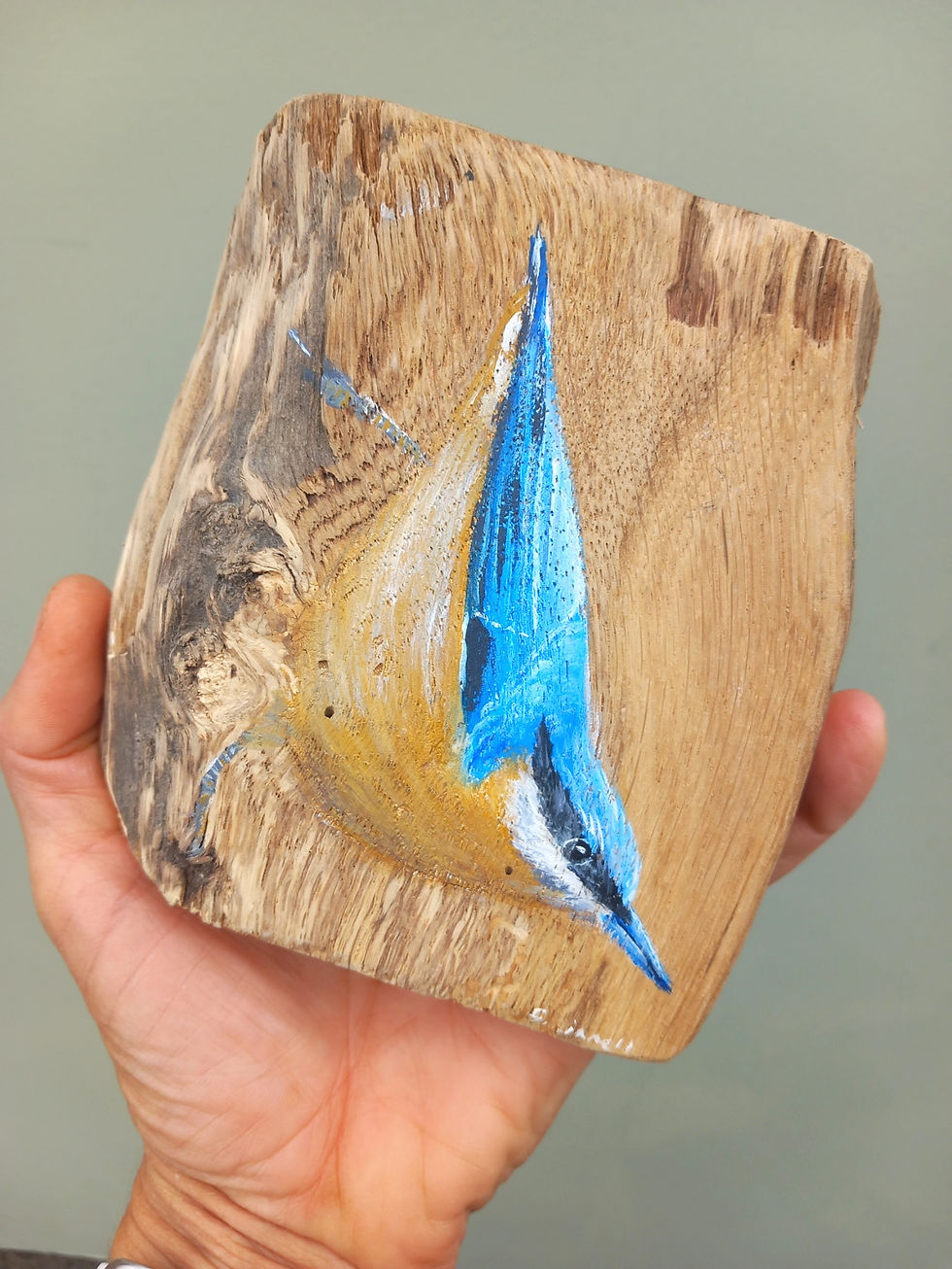 Thumbnail: nuthatch painting on English Oak