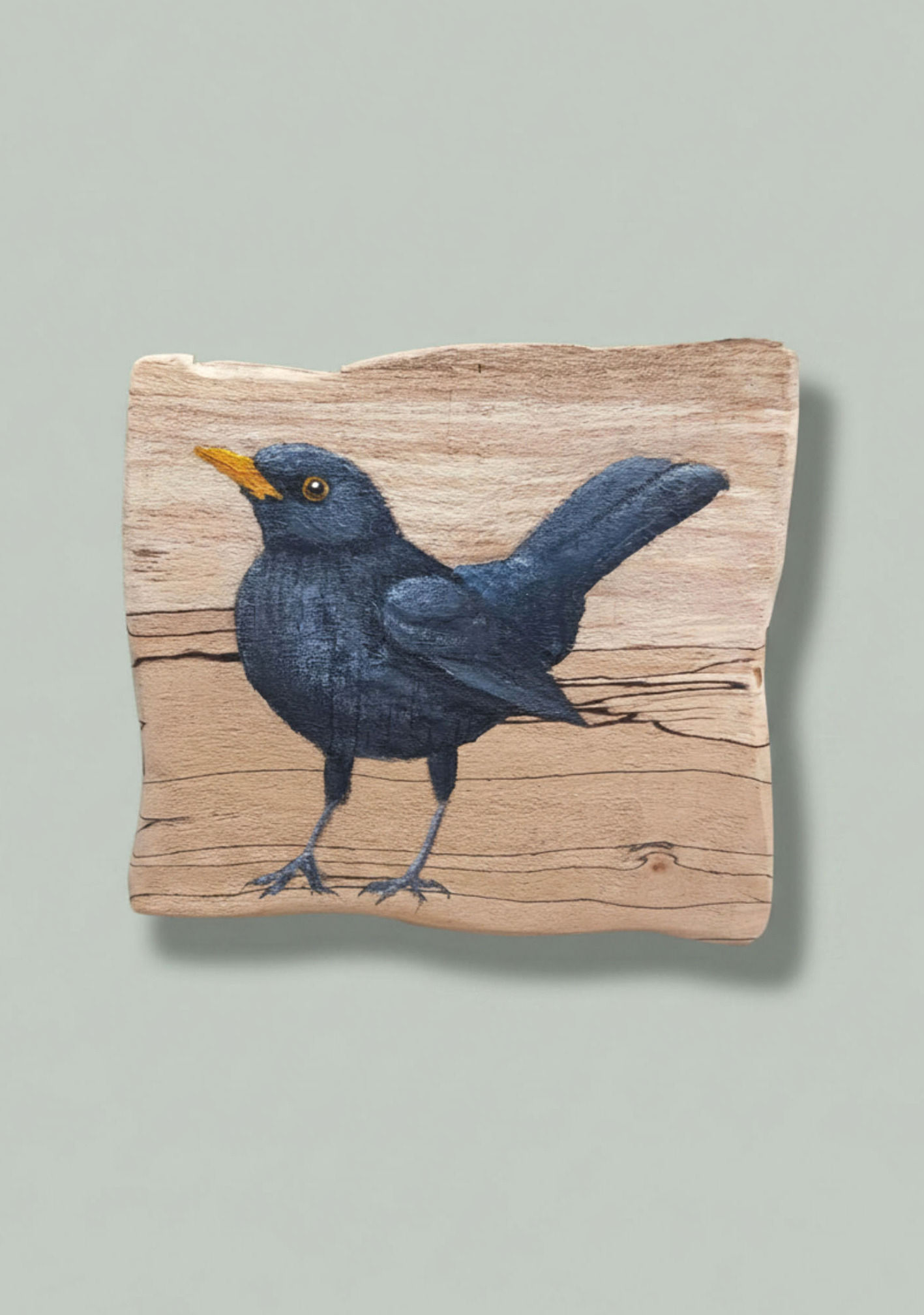 "Basil" - Blackbird Painting on Spalted Maple