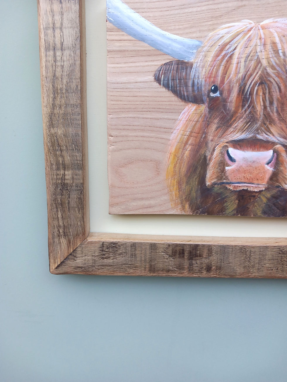 Thumbnail: Framed Highland Cow Painting on Scottish Elm