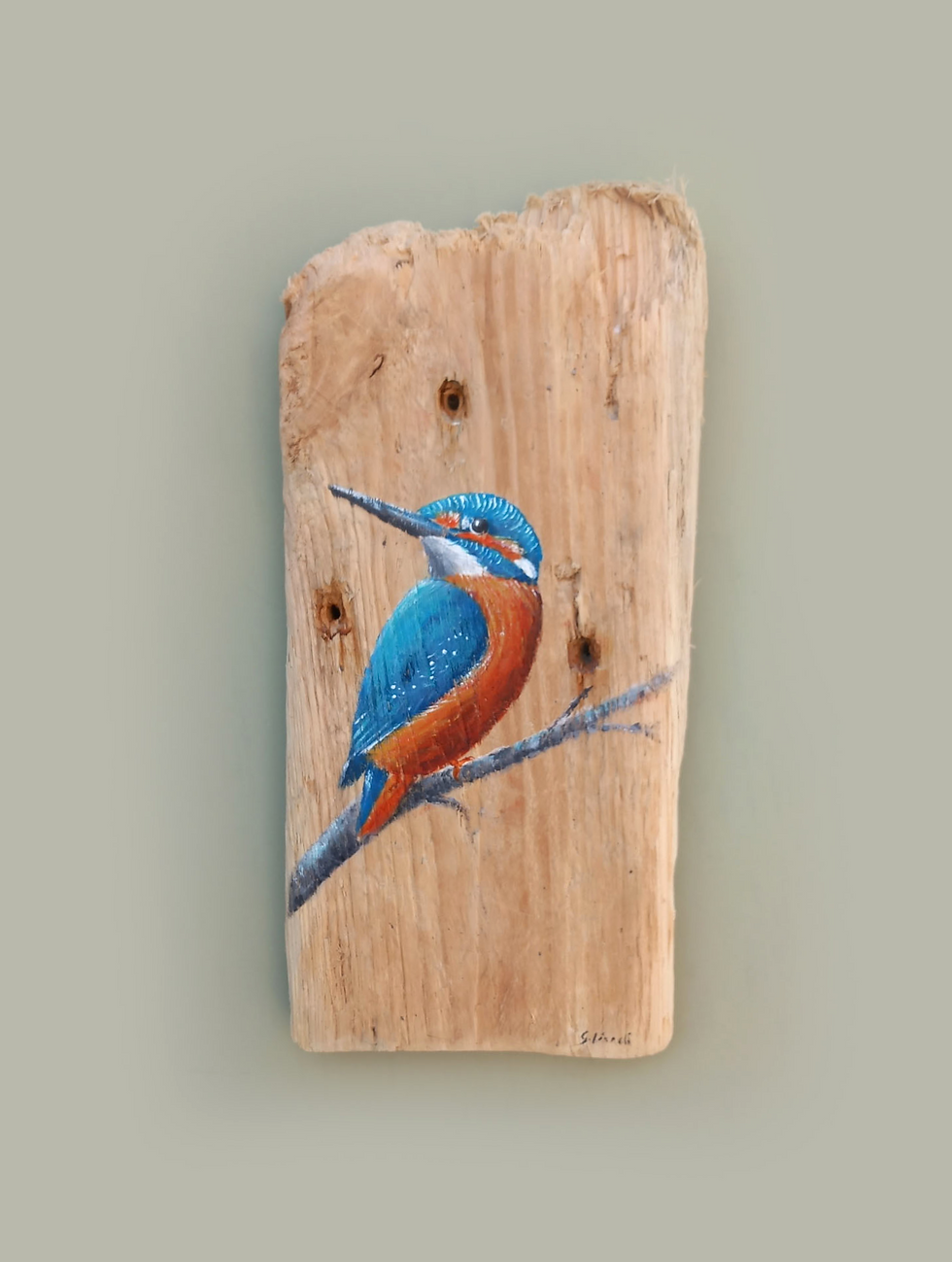 Thumbnail: handpainted kingfisher on driftwood