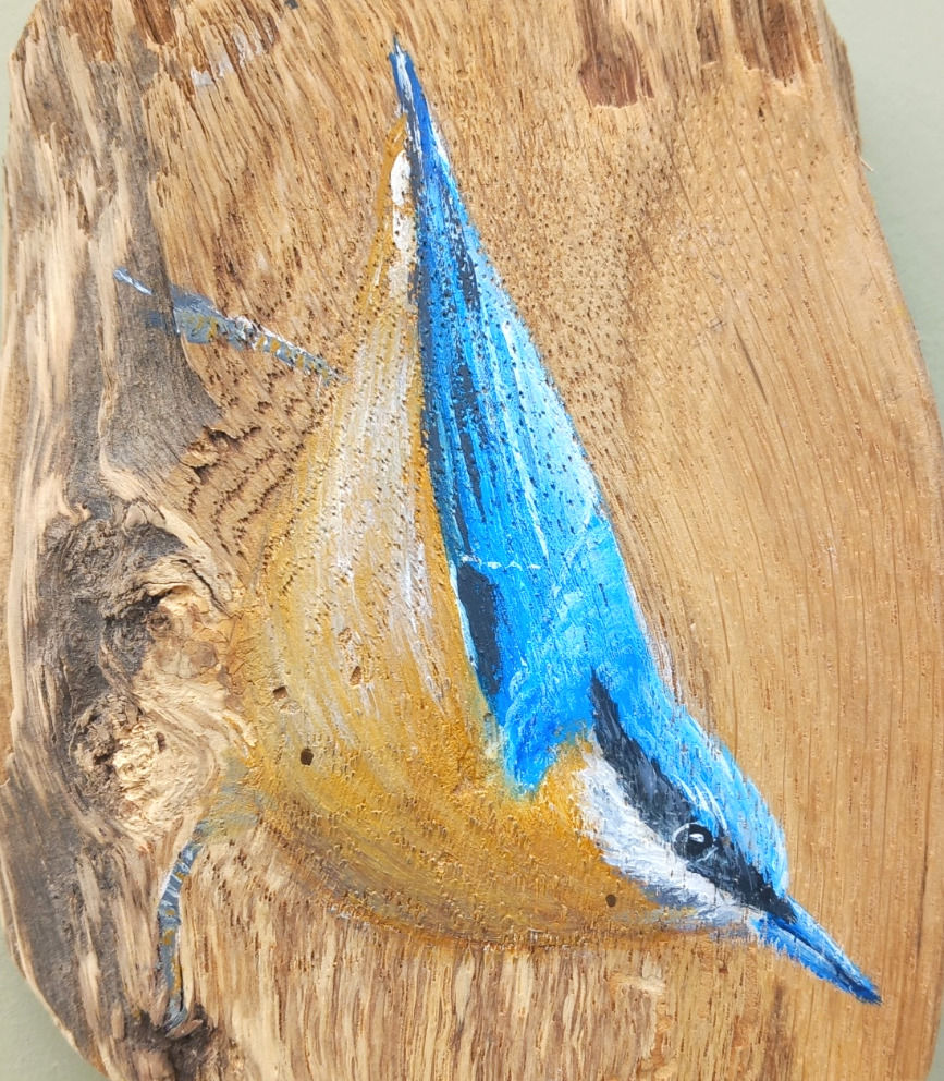 Thumbnail: nuthatch painting on English Oak