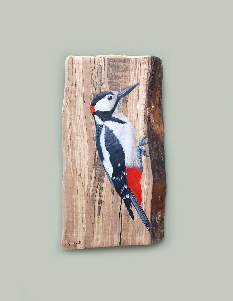 Thumbnail: greater spotted woodpecker painting on wood