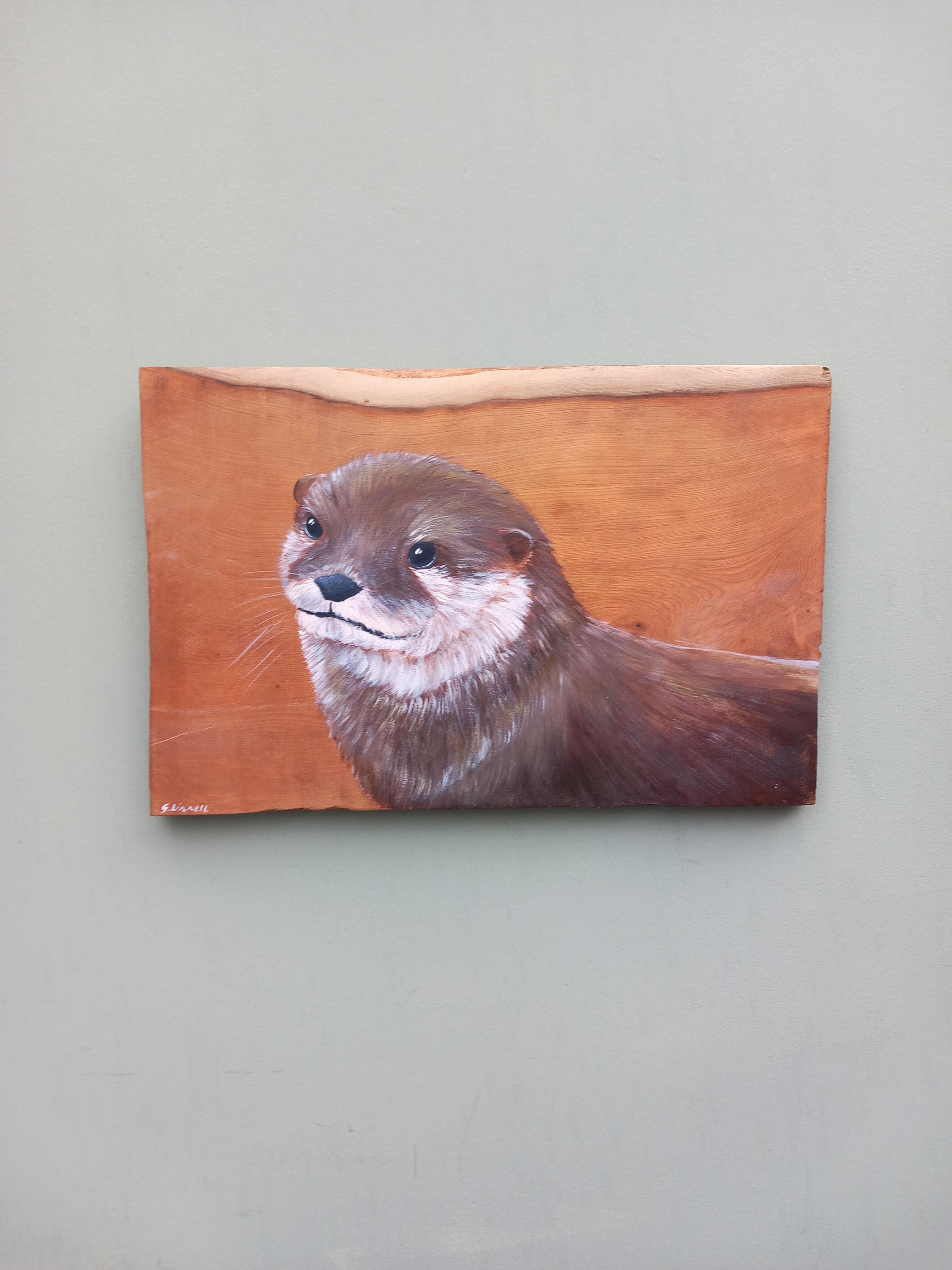 "Oliver" - Otter Painting on reclaimed wood