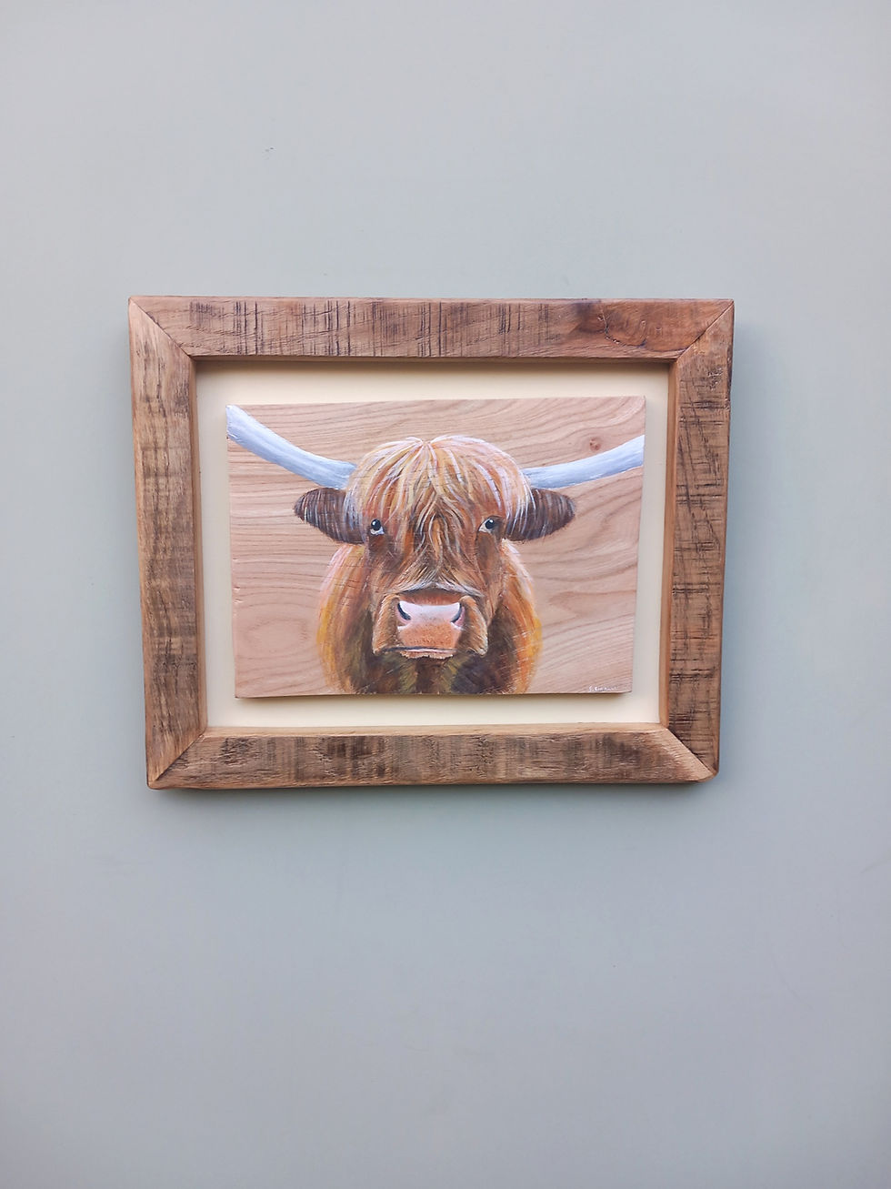 Thumbnail: Framed Highland Cow Painting on Scottish Elm