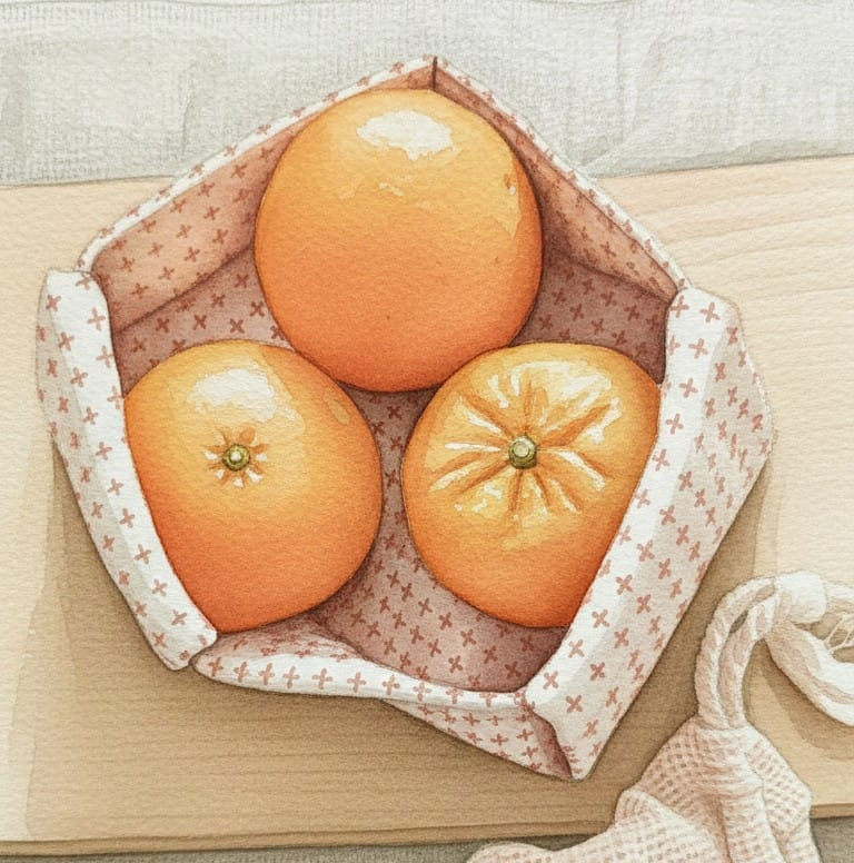 איור אמנותי של סלסלת הגשה מבד בטכניקת פורושיקי - עיצוב שולחן מודע מאת אפרת בראשי מפן - Furochicit