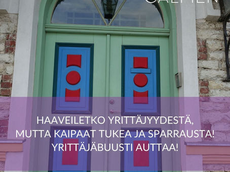 Oletko pohtinut yrittäjyyttä? Kenties sinulla on idea, joka ei jätä rauhaan tai tunne, että olisi aika toteuttaa jotain omaa? Moni meistä kantaa sisällään haaveen omasta yrityksestä, mutta liikkeellelähtö eli niin sanotusti oven avaaminen yrittäjyyteen tuntuu yksin isolta harppaukselta. Yrittäjyysbuusti by Calmen on suunniteltu juuri sinulle, joka haluat selkeyttää suuntaa, vahvistaa osaamistasi ja saada konkreettista tukea yritystoiminnan käynnistämiseen tai kehittämiseen.
