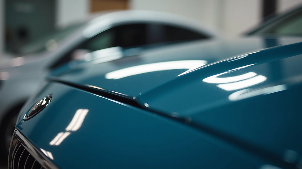 Close-up view of a glossy car hood with ceramic coating applied