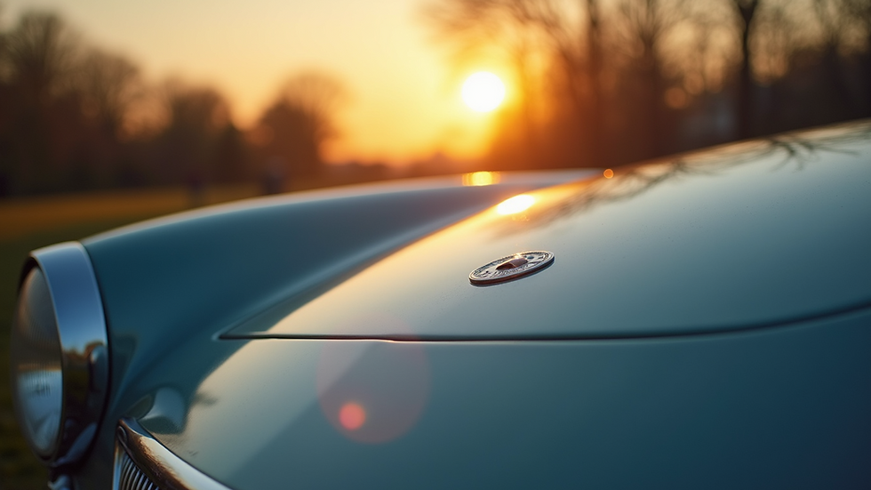 Close-up view of a shiny car hood reflecting sunlight