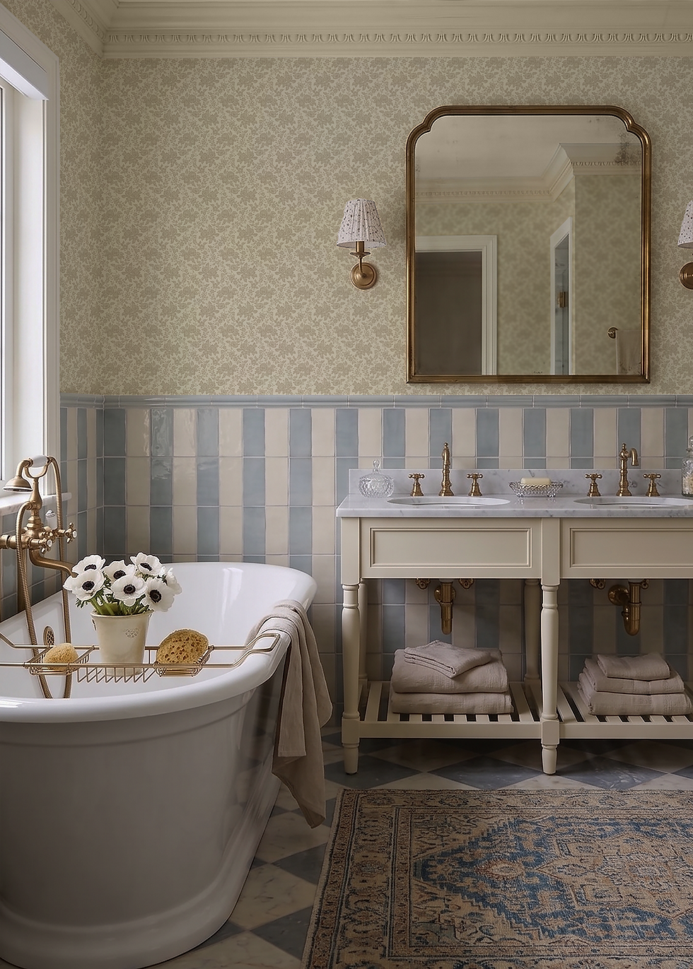 Amberley is a Ditsy floral wallpaper with small vintage flowers in a classic repeating pattern