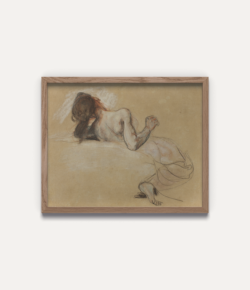 Affiches d’art vintage Femme accroupie avec cadre par Artza & Co.