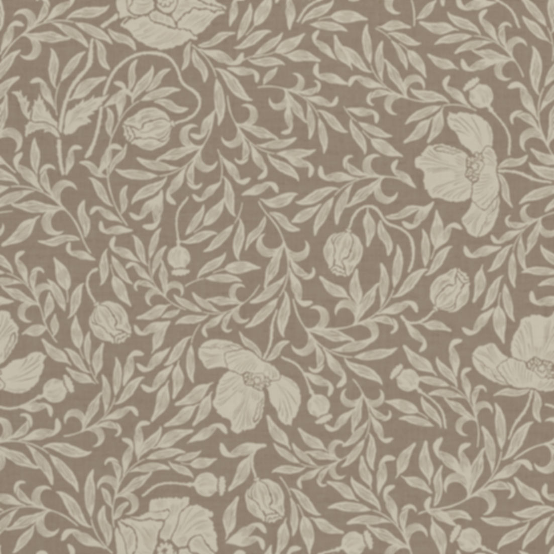 Wallpaper with dense floral and leafy vine pattern.