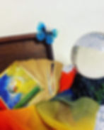 Oracle Cards and a crystal ball.
