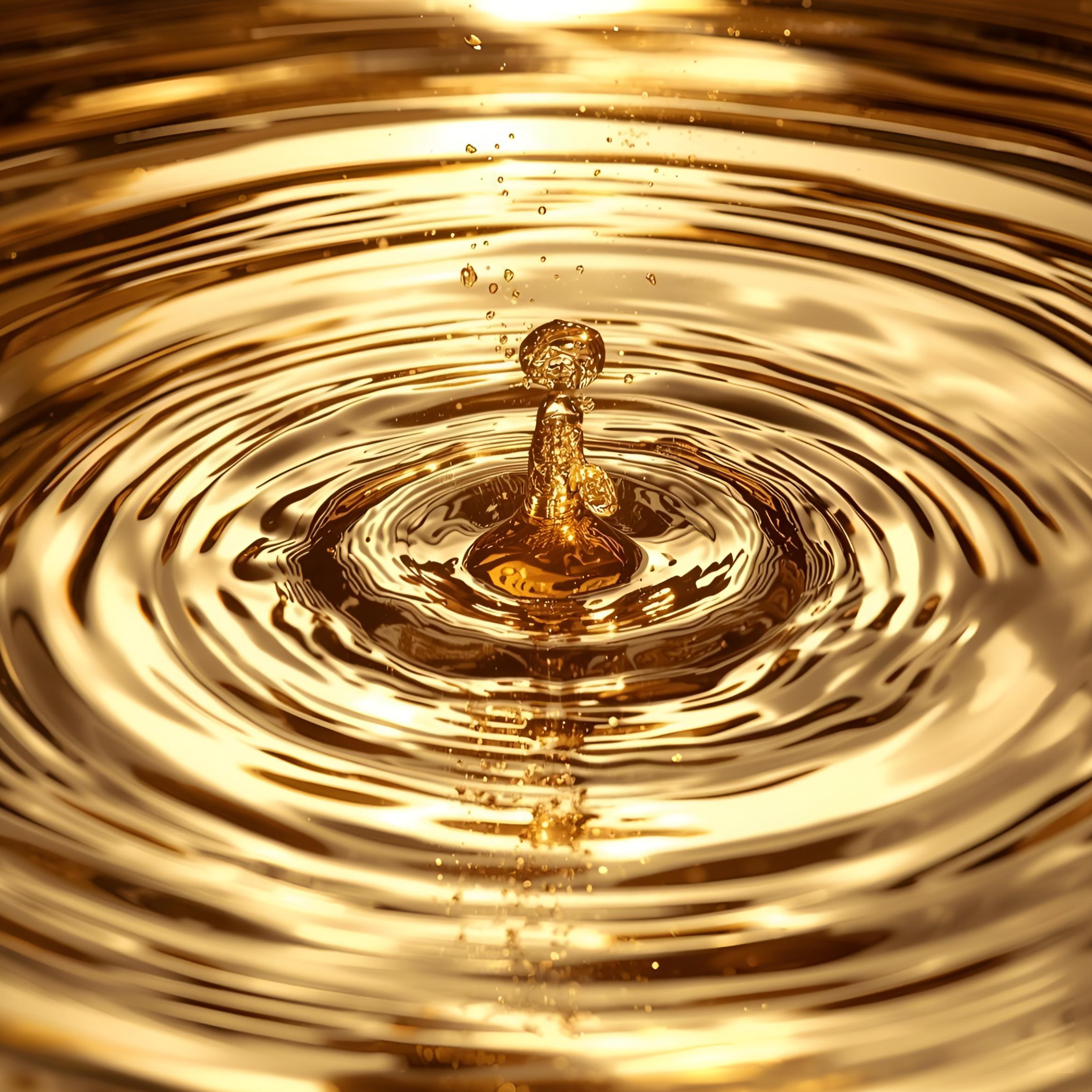 L'image montre de l'eau dorée. Imaginez vous d'avoir bu un verre d'or pendant la séance, une métaphore pour les bienfaits d'une séance Reiki et Phi Therapy®