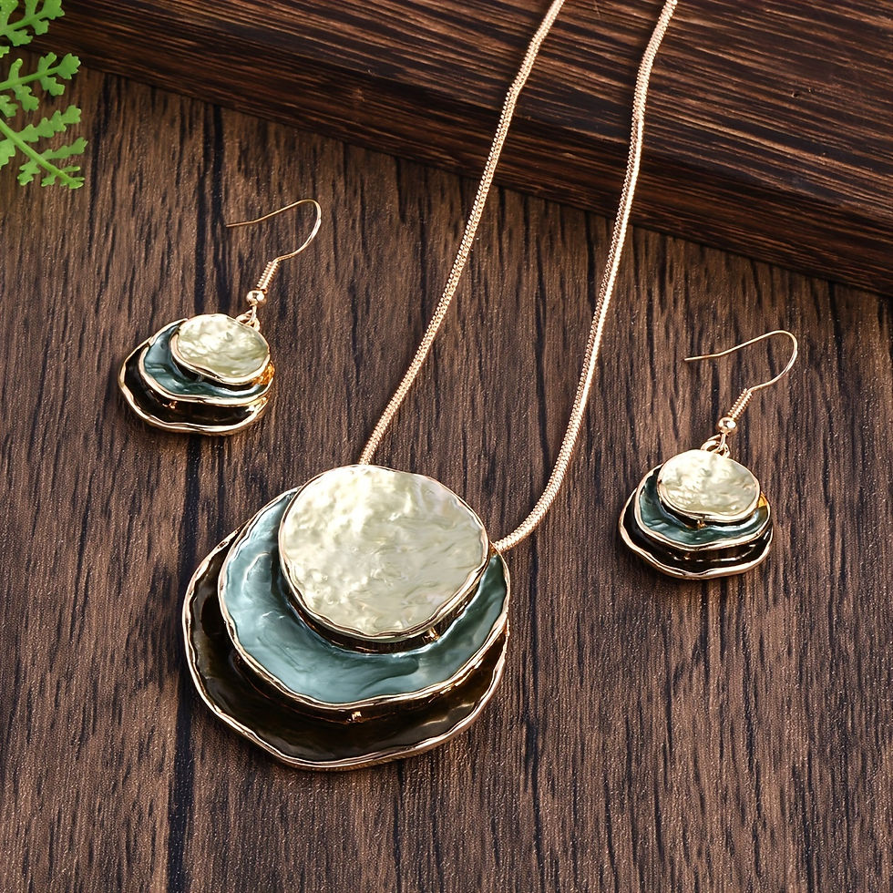 Bohemian 3-Layer Enamel Jewelry Set for Women - Necklace & Earrings