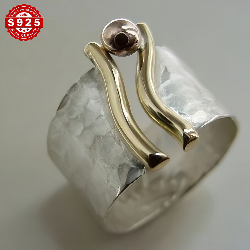 925 Silver Two-Tone Boho Wide-Face Ring for Any Occasion