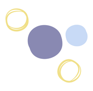 Forme d'arrière plan formée de rond bleu foncé, bleu clair et jaune