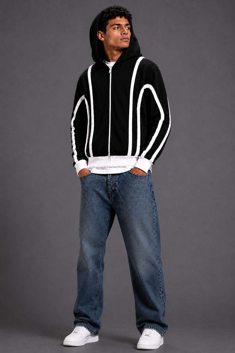 Miniature : CAELON -Hoodie zippé à bande en relief