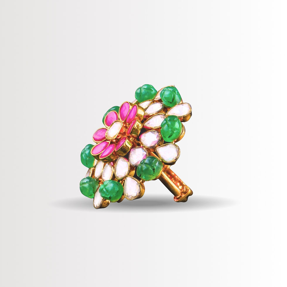 Thumbnail: Mughal Floral Moissanite Polki Statement Ring | 925 Silver Adjustable Polki Ring