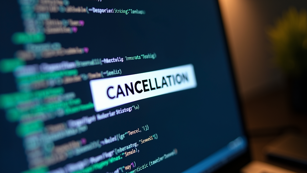 High angle view of a cancellation notice on a computer screen