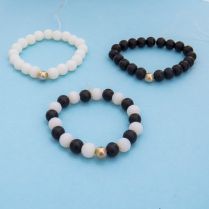 Adjustable Black and White Bead Bracelet with 925 Silver by A Silveraas