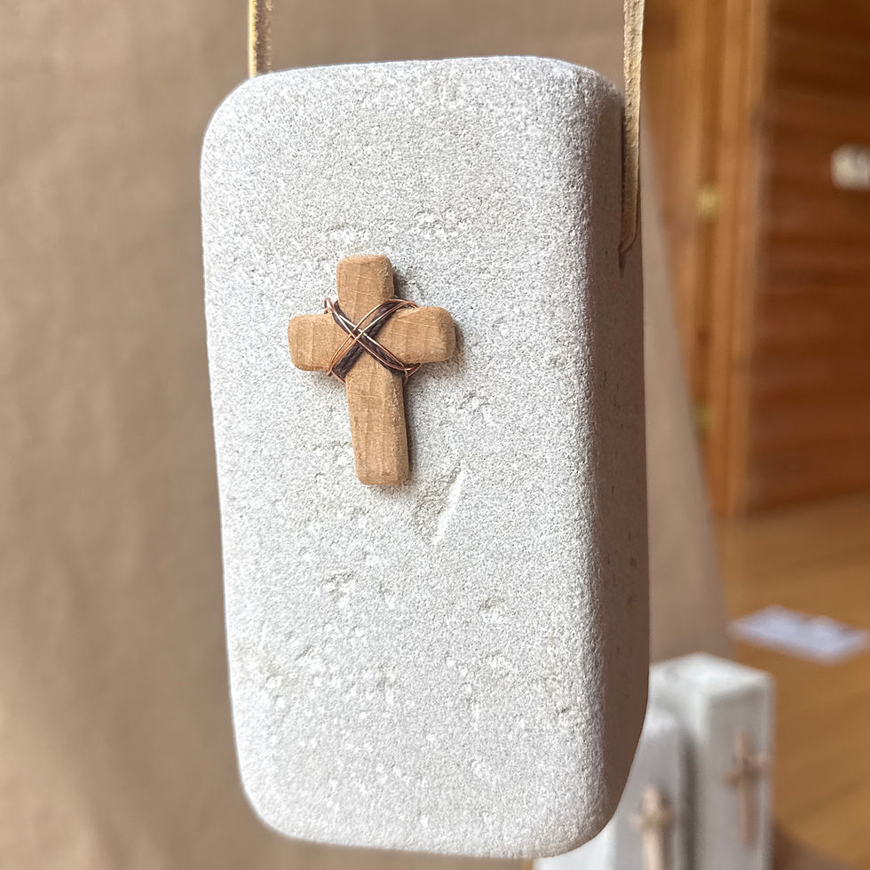 Thumbnail: Natural cord wrapped stone Christian cross home decor
